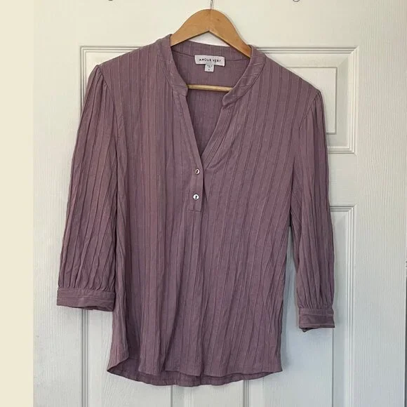 Amour Vert Vie Ribbed Henley - Lavender | L - Picture 6 of 11